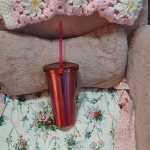 ♡Starbucks 2014 Collectors Metallic Pink Tumbler with New Straw♡